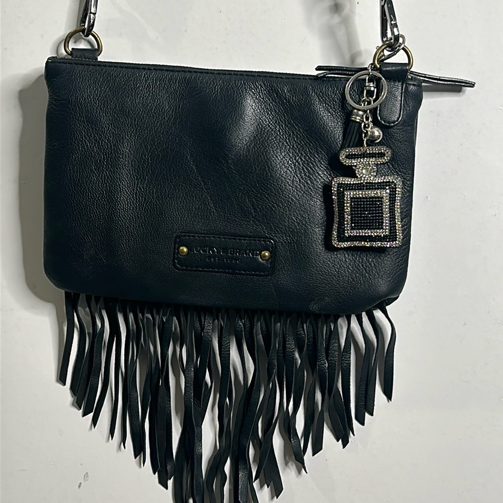 Lucky brand black leather French cross body bag size small